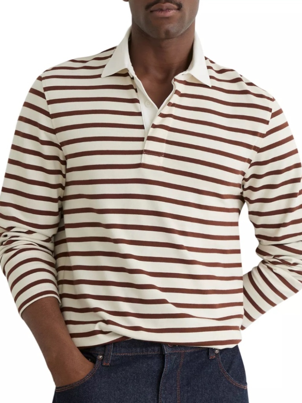 Rugby-Stripe Long-Sleeve Polo Shirt